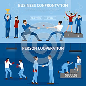 Constructive Business Confrontation Flat Banners Set