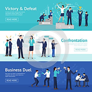 Constructive Business Confrontation Flat Banners Set