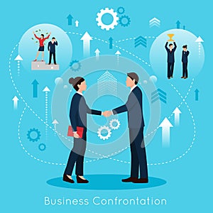 Constructive Business Confrontation Flat Composition Poster photo