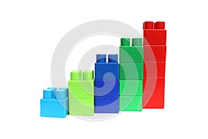 Constructor of different colors built in ascending order on a white isolated background