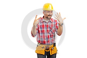 Constructor holding fingers as number seven