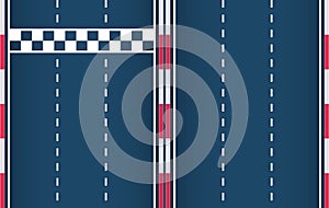 Constructor for race track start-finish line element and lane element. Motorsport background. Vector flat style