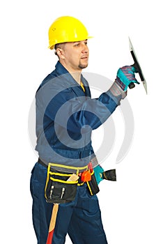 Constructor worker working with notched