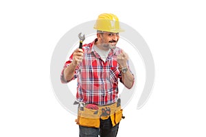 Constructor with wrench making come here gesture