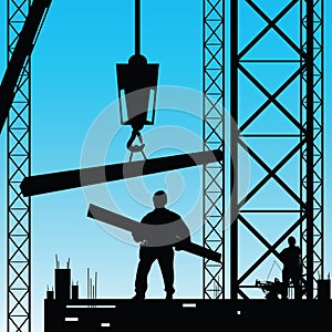 Constuction worker silhouette at work vector photo
