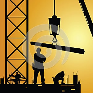 Constuction worker at work with crane