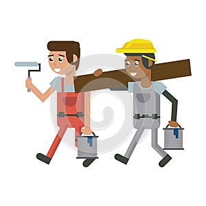 Constuction workers geometric cartoons photo