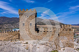 Consul Castle of the Genoese Fortress in Sudak, Crimea. Aerial view photo