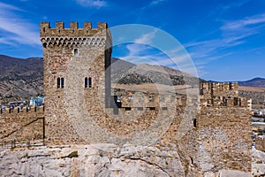 Consul Castle of the Genoese Fortress in Sudak, Crimea. Aerial view photo