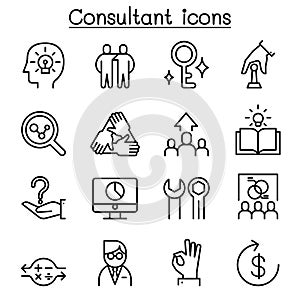 Consultant & Expert icon set in thin line style