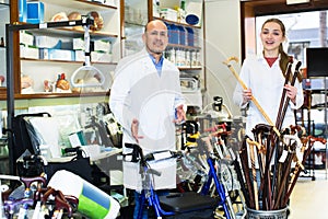 Consultants in store with orthopaedic goods