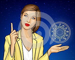 Consultation astrologer woman with zodiac circle