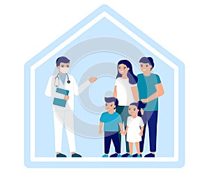 Consultation of family doctor at home. Advice doctor, supervision family, family doctor. Health care, prevention and treatment