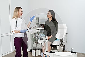 Consultation with gynecologist before colposcopy and pap test procedure to closely examine cervix, vagina and vulva of photo