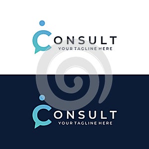 Consultation logo with bubble chat sign, infinity consultation, consultation with people. By using easy and simple illustration