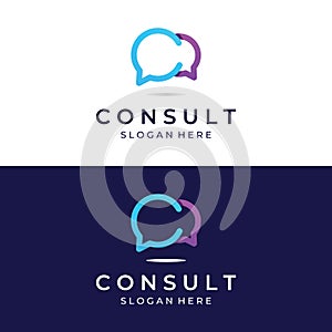 Consultation logo with bubble chat sign, infinity consultation, consultation with people. By using easy and simple illustration