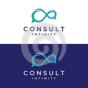 Consultation logo with bubble chat sign, infinity consultation, consultation with people. By using easy and simple illustration