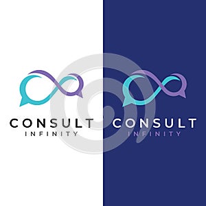 Consultation logo with bubble chat sign, infinity consultation, consultation with people. By using easy and simple illustration