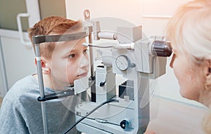 Consultation with an ophthalmologist. Eye examination at the clinic.