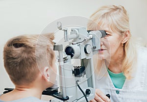 Consultation with an ophthalmologist. Eye examination at the clinic.