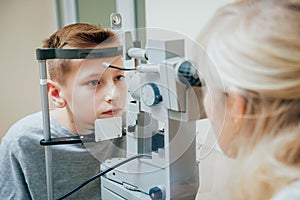 Consultation with an ophthalmologist. Eye examination at the clinic.