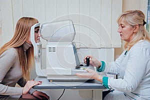 Consultation with an ophthalmologist. Eye examination at the clinic.