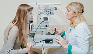 Consultation with an ophthalmologist. Eye examination at the clinic.