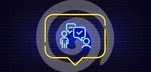 Consulting business line icon. Discussion or consultation sign. Neon light speech bubble. Vector