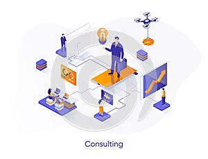 Consulting isometric web banner. Competent business expertise and law assistance isometry concept. Financial audit, accounting