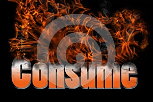 Consume in 3D illustration fire text