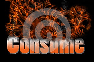 Consume in 3D illustration fire text photo