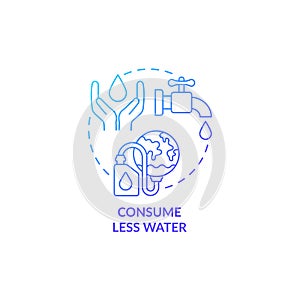 Consume less water blue gradient concept icon photo