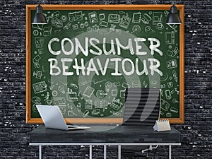 Consumer Behaviour - Hand Drawn on Green Chalkboard. 3D. photo