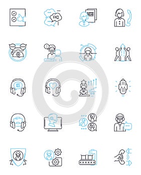 Consumer care linear icons set. Wellness, Service, Support, Satisfaction, Assistance, Reliability, Quality line vector