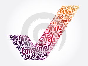 Consumer check mark word cloud, business concept background