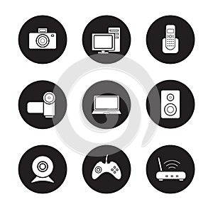 Consumer electronics black icons set