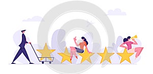 Consumer Feedback Concept with Characters Giving 5 Stars Satisfaction Level. Rating System Customer Review