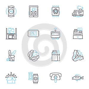 Consumer haven linear icons set. Shopaholic, Bargain, Consumerism, Emporium, Retail, Gift, Splurge line vector and