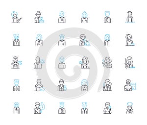 Consumer insights linear icons set. Behavior, Trends, Sentiment, Opinions, Preferences, Loyalty, Engagement line vector