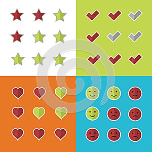 Consumer rating and satisfaction, clients feedback critique vector icons photo