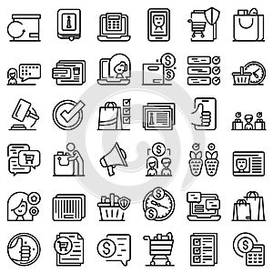 Consumer rights icons set, outline style