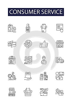 Consumer service line vector icons and signs. Service, Assistance, Support, Help, Inquiry, Resolution, Feedback, Inquiry
