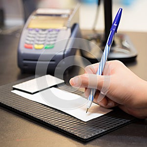 Consumer signing on a sale transaction receipt