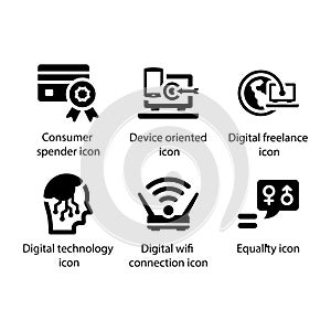 Consumer spender, Device oriented, freelance, Digital technology, wifi connection, Equality, icon