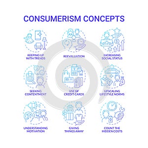 Consumerism blue gradient concept icons set