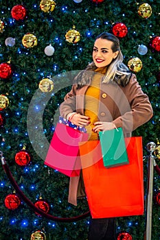 Consumerism, Christmas, shopping, lifestyle concept Happy Woman