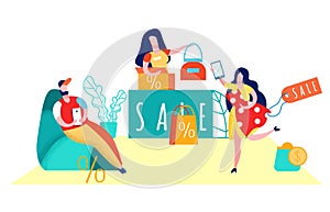 Consumerism, Shopaholism Flat Vector Illustration