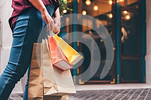 Consumerism, shopping lifestyle concept, Young woman standing an