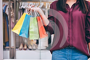 Consumerism, shopping lifestyle concept, Young woman standing an