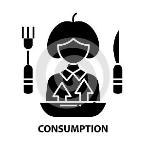 consumption icon, black vector sign with editable strokes, concept illustration